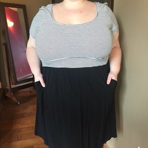 Black and white striped skater dress